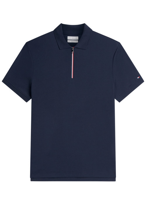 Polo en coton marine à coupe ajustée pourvu...