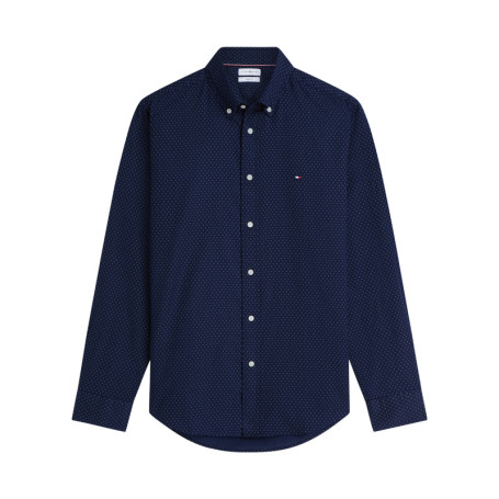 Chemise en coton marine à micro-motifs pourvue...