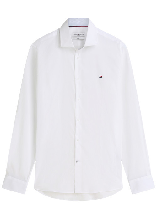 Chemise en coton blanche à coupe droite pourvue d'un col à revers