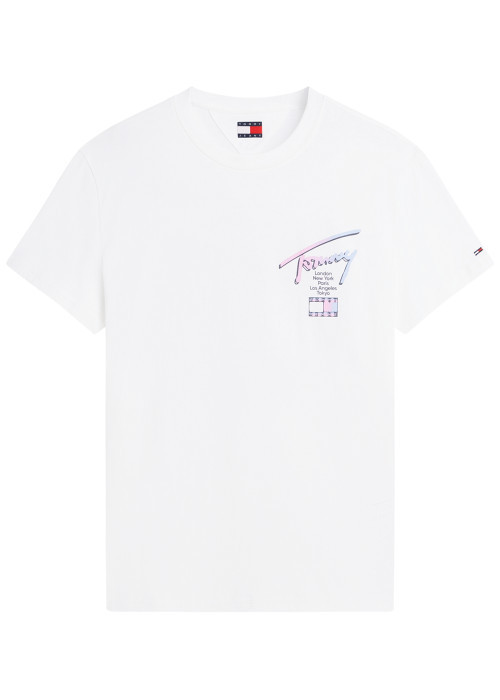 T-shirt en coton blanc à coupe droite pourvu d'un col rond côtelé