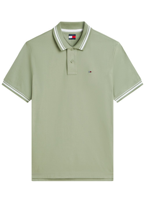 Polo en coton olive à coupe droite pourvu d'un col à revers boutonné