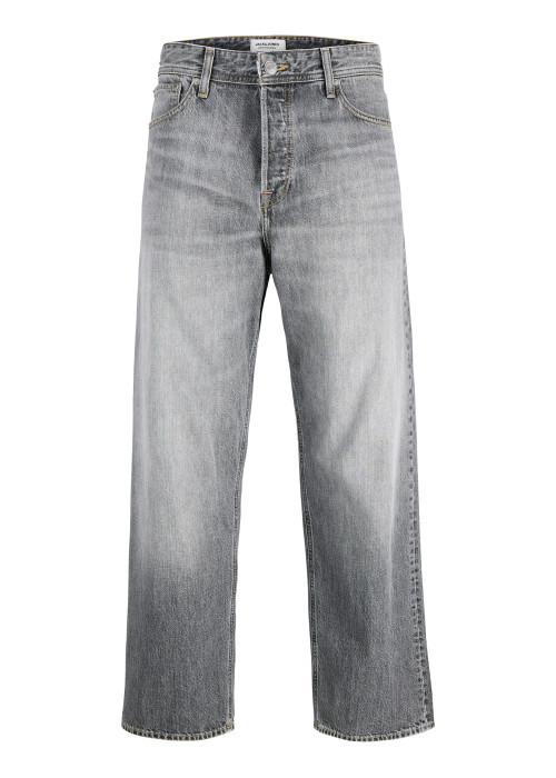 Jean gris en coton avec une coupe droite muni d'un zip et d'un bouton