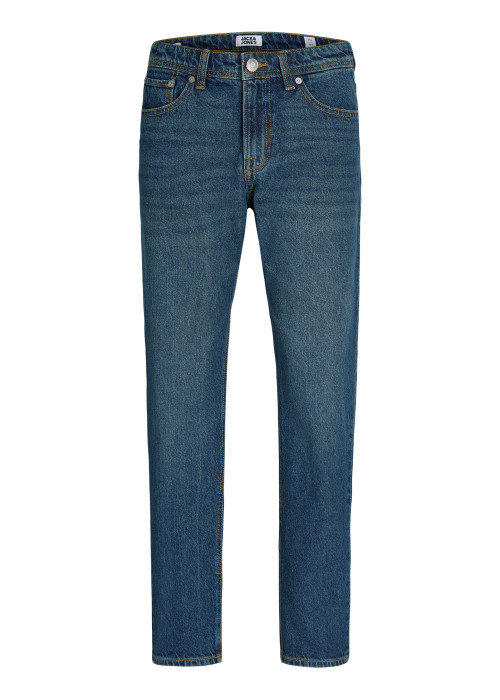 Jean en coton bleu uni avec une coupe droite muni d'un zip et d'un bouton