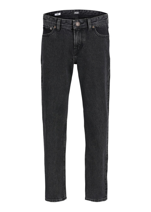 Jean en coton noir uni avec une coupe droite muni d'un zip et d'un bouton