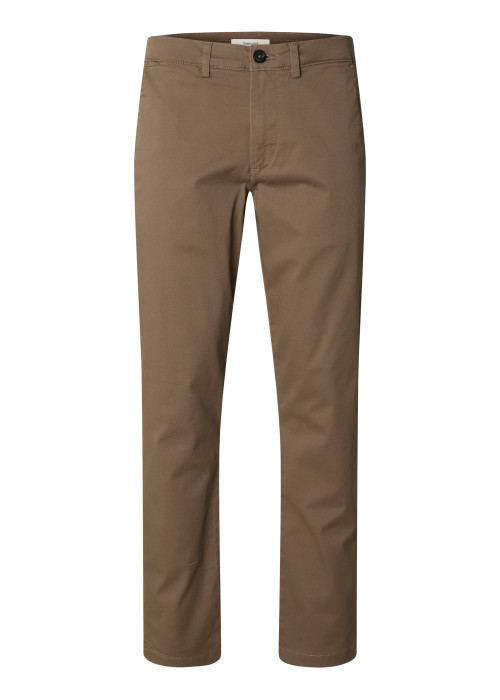 Pantalon chino en coton biologique brun à coupe slim pourvu de passants