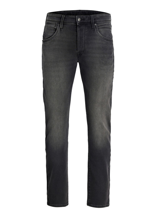Jean noir uni avec une coupe slim muni d'un zip...