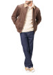 Thumbnail Blouson en coton brun uni avec une coupe droite et un col à revers - Image 3