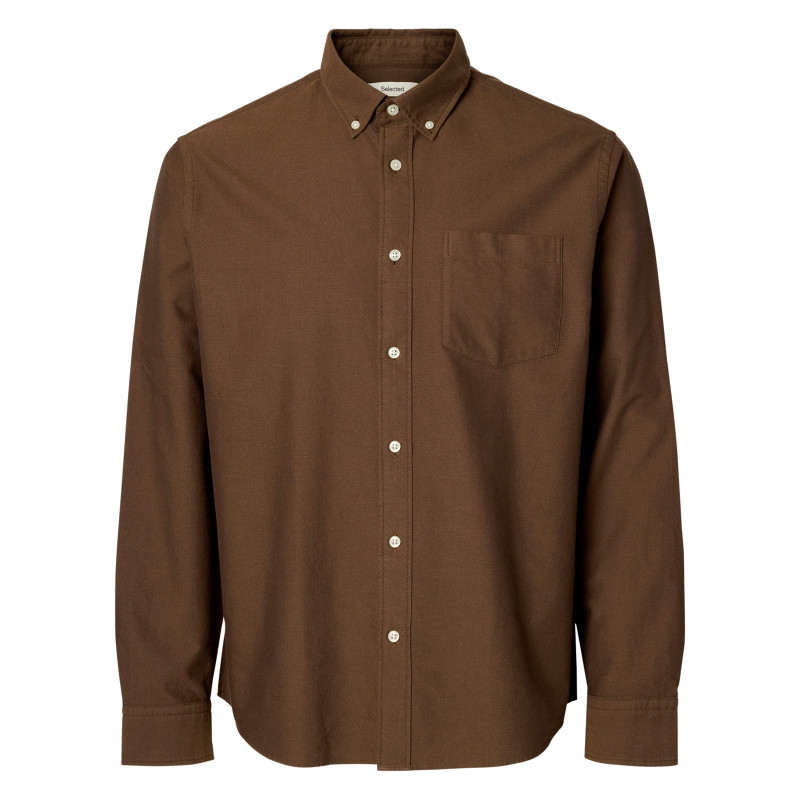 Selected - Chemise En Coton Marron à Coupe Droite Pourvue D'un Col à Revers - Marron Selected - Chemise En Coton Marron à Coupe Droite Pourvue D'un Col à Revers - Marron