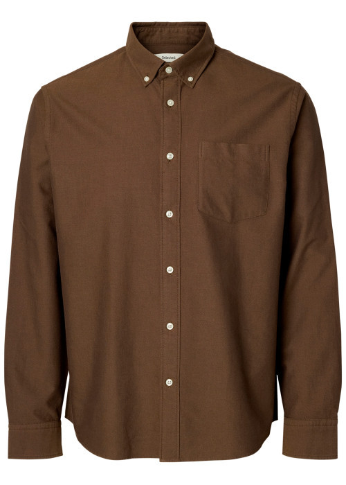 Chemise en coton marron à coupe droite pourvue...