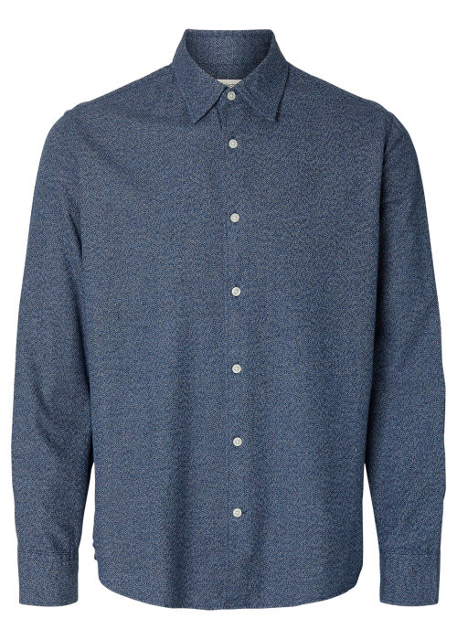 Chemise en coton biologique bleue uni coupe droite col à revers