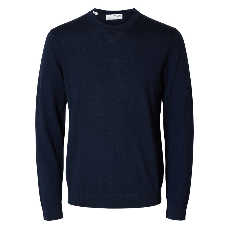 Selected - Pull En Laine Mérinos Marine à Coupe Droite Pourvu D'un Col Rond - Bleu Foncé Selected - Pull En Laine Mérinos Marine à Coupe Droite Pourvu D'un Col Rond - Bleu Foncé