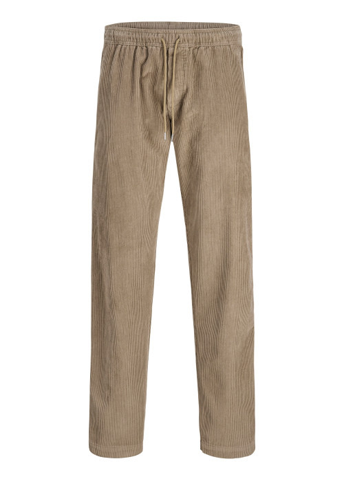 Pantalon chino en coton biologique beige uni avec une coupe droite