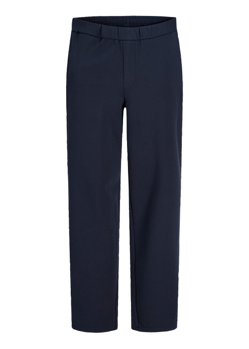Pantalon chino marine uni avec une coupe droite et une taille élastiquée