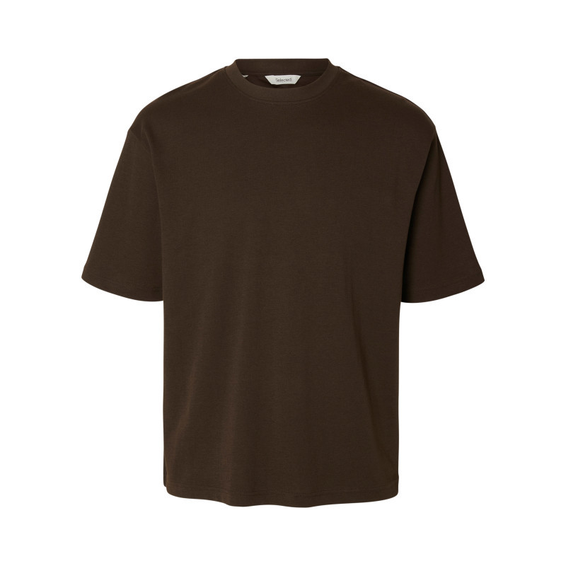 Selected - T-shirt Marron à Coupe Ajustée Pourvu D'un Col Rond Et De Manches Courtes - Marron Selected - T-shirt Marron à Coupe Ajustée Pourvu D'un Col Rond Et De Manches Courtes - Marron