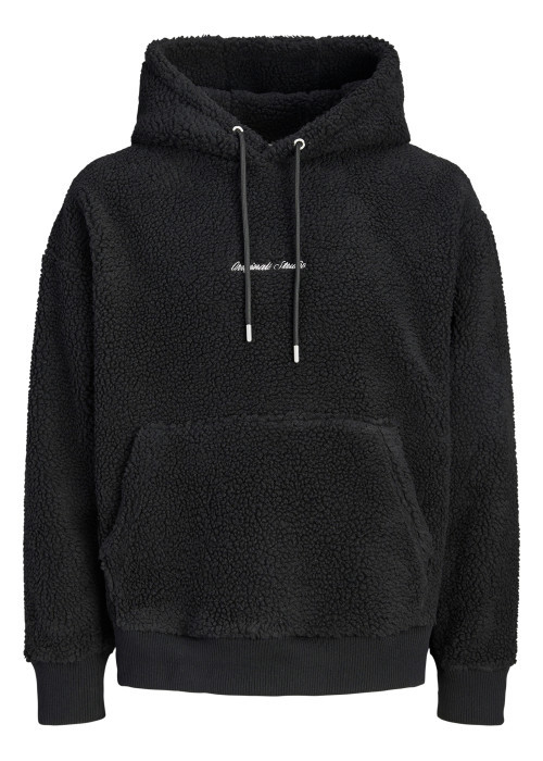Sweat noir uni avec une coupe droite et pourvu d'un col à capuche