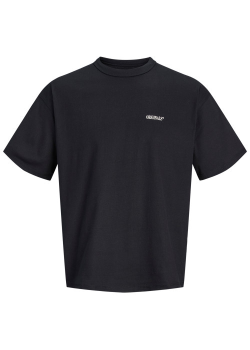 T-shirt en coton noir à imprimé avec une coupe droite et un col rond
