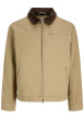 Thumbnail Blouson en coton beige uni avec une coupe droite et un col à revers