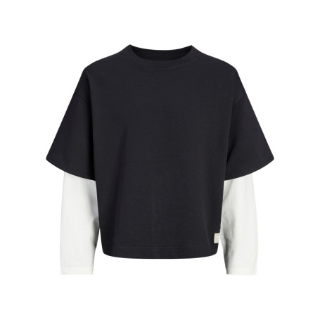 T-shirt en coton noir en superposition 2 en 1...