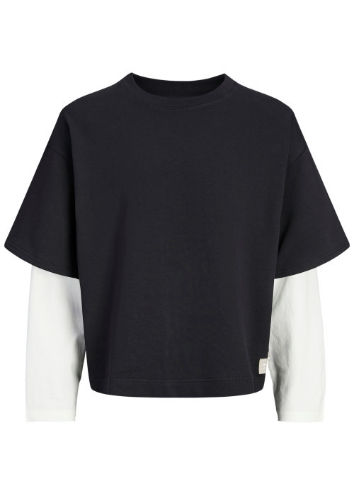 T-shirt en coton noir en superposition 2 en 1...