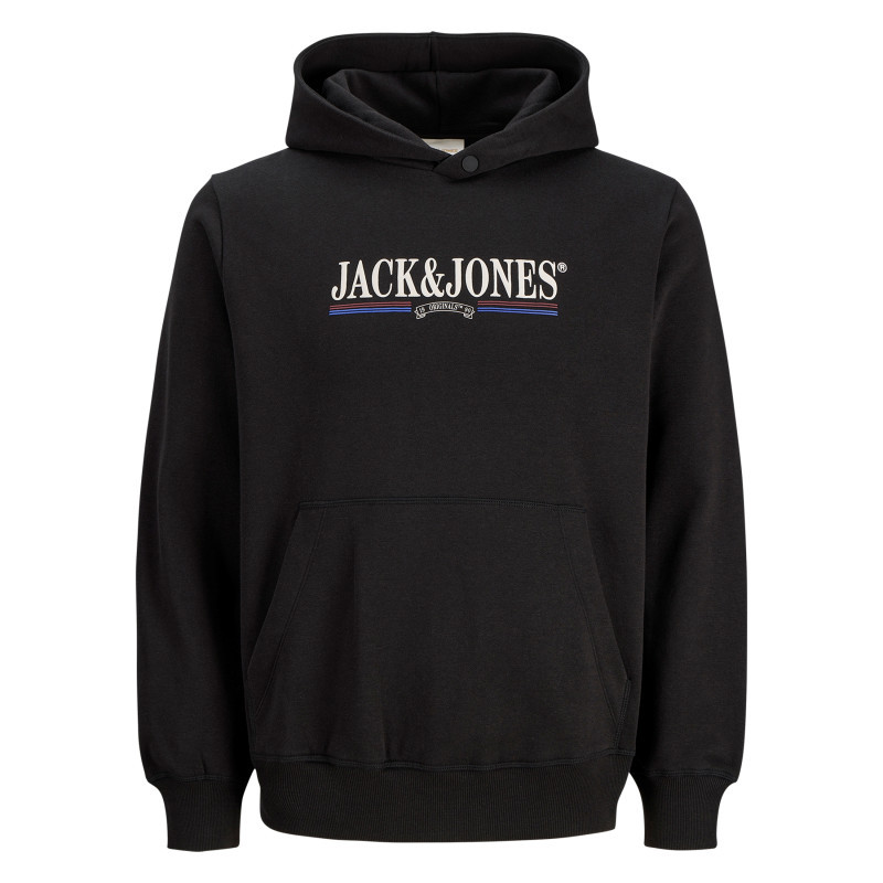 Jack & Jones - Sweat En Coton Mélangé Noir à Imprimé Avec Une Coupe Droite Et Une Capuche - Noir
