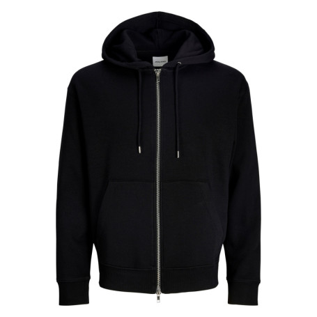 Sweat zippé en coton mélangé noir uni avec une...