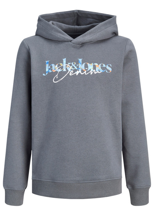 Sweat gris à imprimé avec une coupe droite et un col à capuche