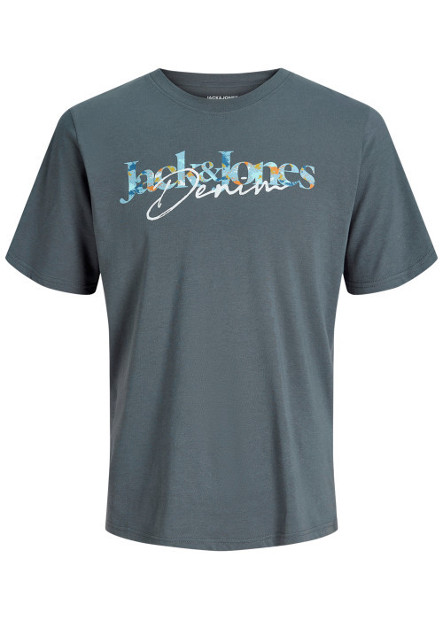 T-shirt en coton gris à imprimé avec une coupe...