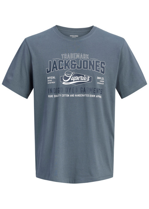 T-shirt en coton biologique indigo à imprimé avec une coupe droite