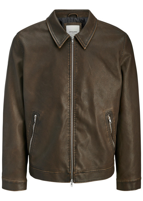 Blouson chocolat uni avec une coupe droite et un col à revers