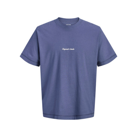 T-shirt en coton bleu uni avec une coupe droite...