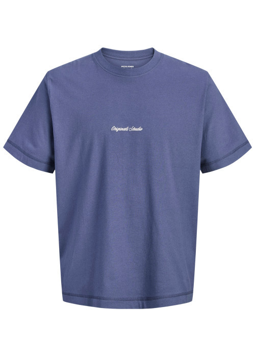 T-shirt en coton bleu uni avec une coupe droite et un col rond