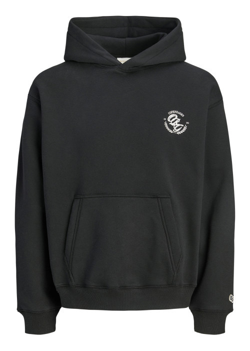 Sweat noir à imprimé avec une coupe droite et un col à capuche