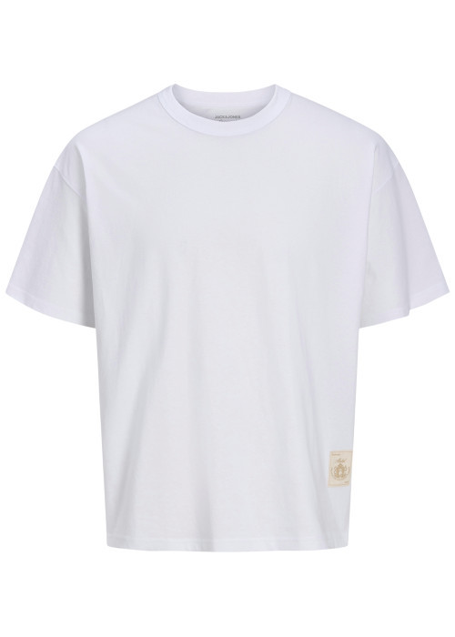 T-shirt en coton blanc à imprimé avec une coupe droite et un col rond
