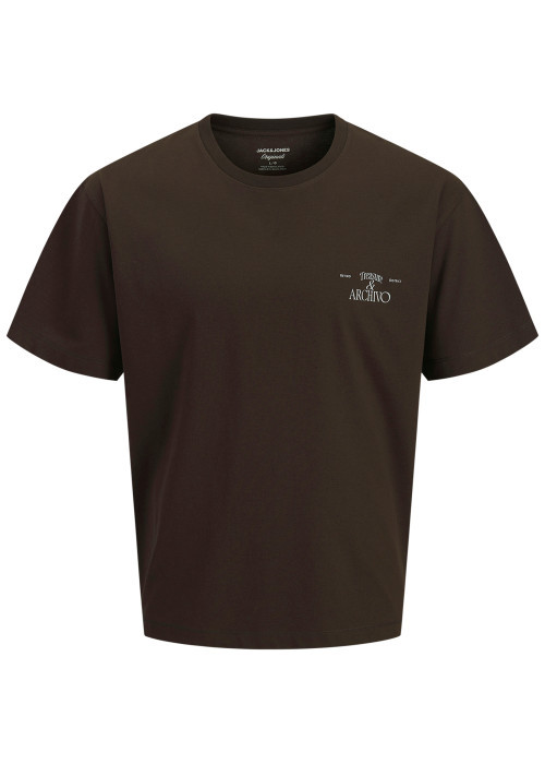 T-shirt marron à imprimé avec une coupe droite et un col rond