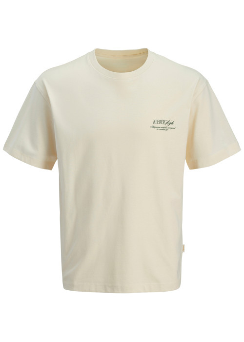 T-shirt écru à imprimé avec une coupe droite et un col rond