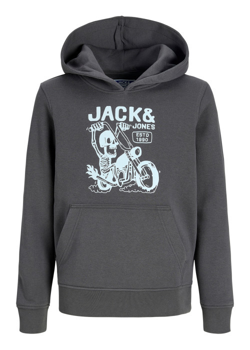 Sweat anthracite à imprimé avec une coupe droite et un col à capuche