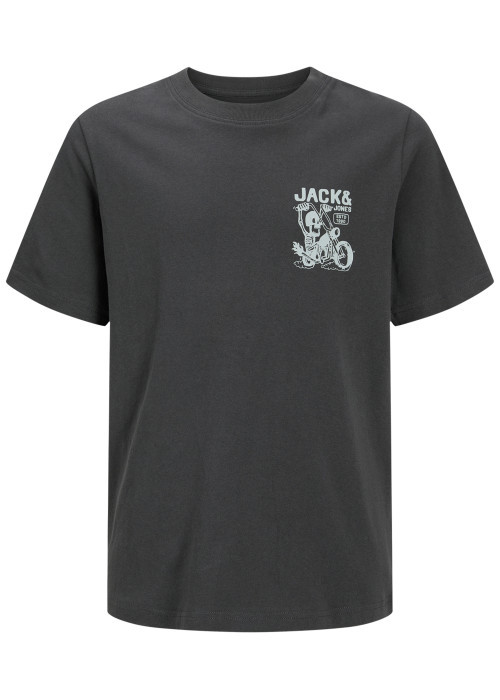 T-shirt en coton anthracite à imprimé avec une coupe droite et un col rond