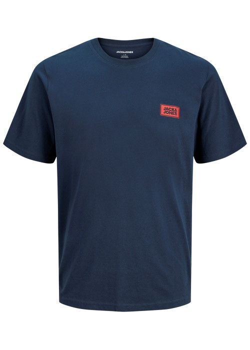 T-shirt en coton marine uni avec une coupe droite et un col rond