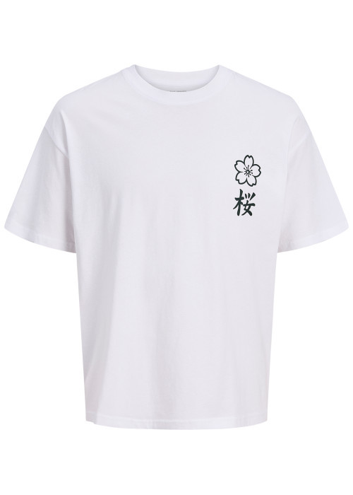T-shirt en coton blanc à imprimé avec une coupe droite et un col rond