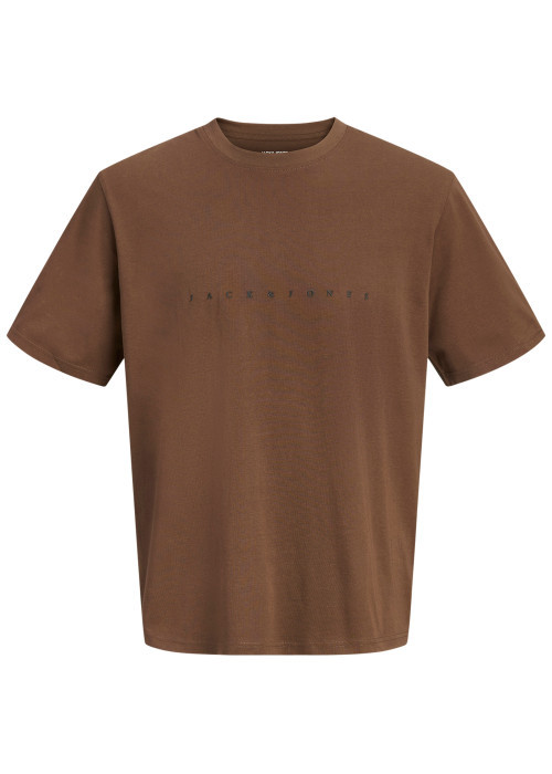 T-shirt en coton chocolat uni avec une coupe droite et un col rond