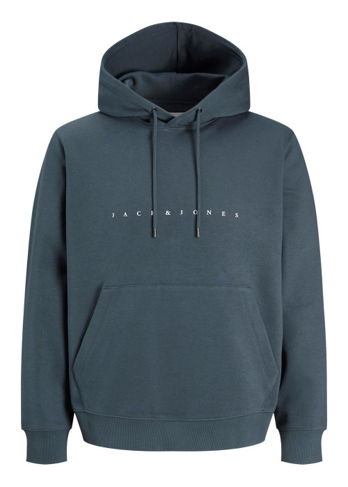 Sweat en coton mélangé bleu uni avec une coupe droite et une capuche