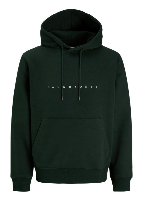 Sweat en coton mélangé vert uni avec une coupe droite et une capuche