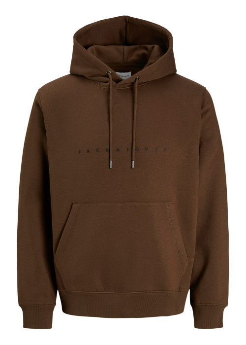 Sweat en coton mélangé chocolat uni avec une coupe droite et une capuche
