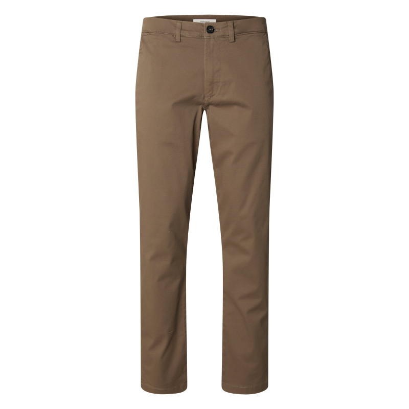 Selected - Pantalon Chino En Coton Biologique Brun à Coupe Slim Pourvu De Passants - Marron