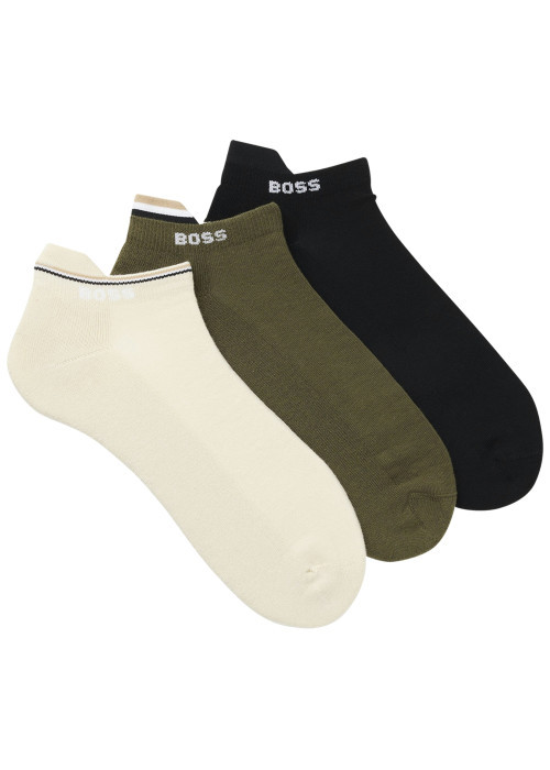 Chaussettes basses en coton mélangé multicolore unies avec logo brodé