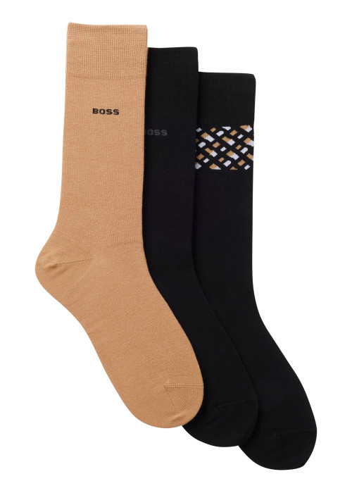 Chaussettes hautes en coton mélangé noires unies avec logo brodé