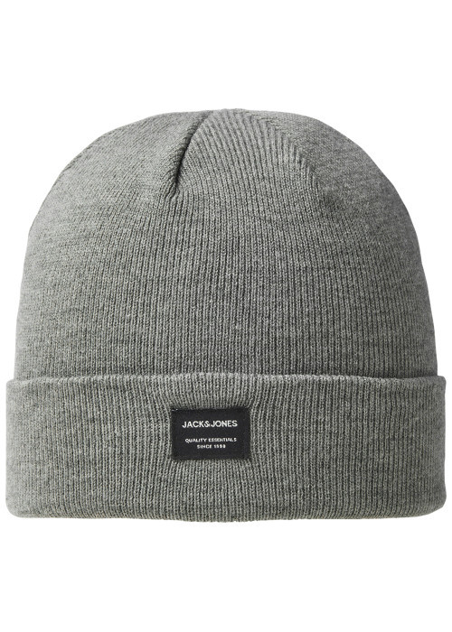 Bonnet gris uni en maille tricotée pourvu d'un large revers