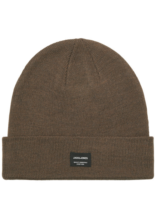 Bonnet marron uni en maille tricotée pourvu...