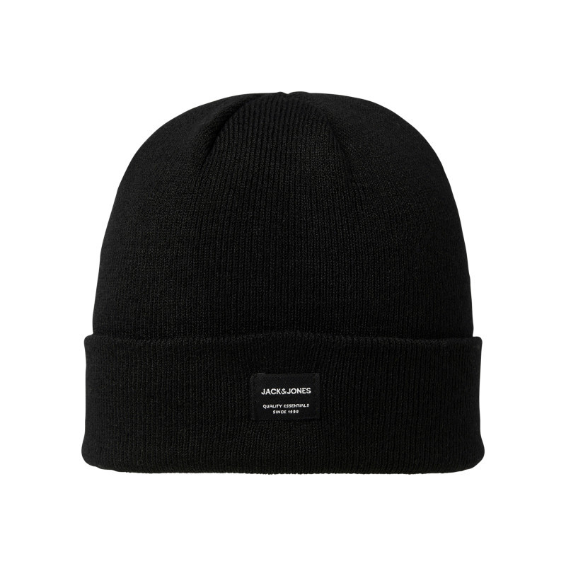 Jack & Jones - Bonnet Noir Uni En Maille Tricotée Pourvu D'un Large Revers - Noir Jack & Jones - Bonnet Noir Uni En Maille Tricotée Pourvu D'un Large Revers - Noir