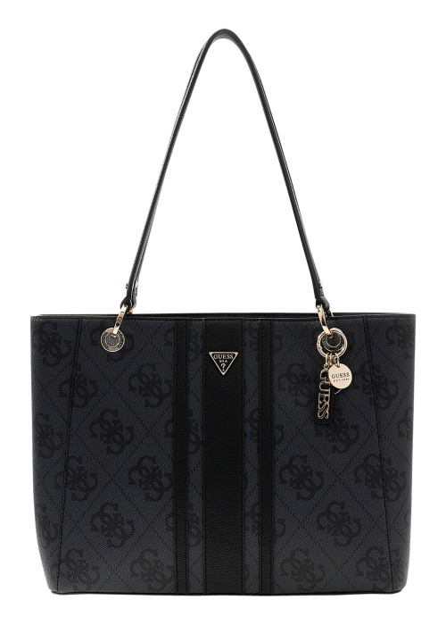 Sac shopping noir avec imprimé monogramme et...